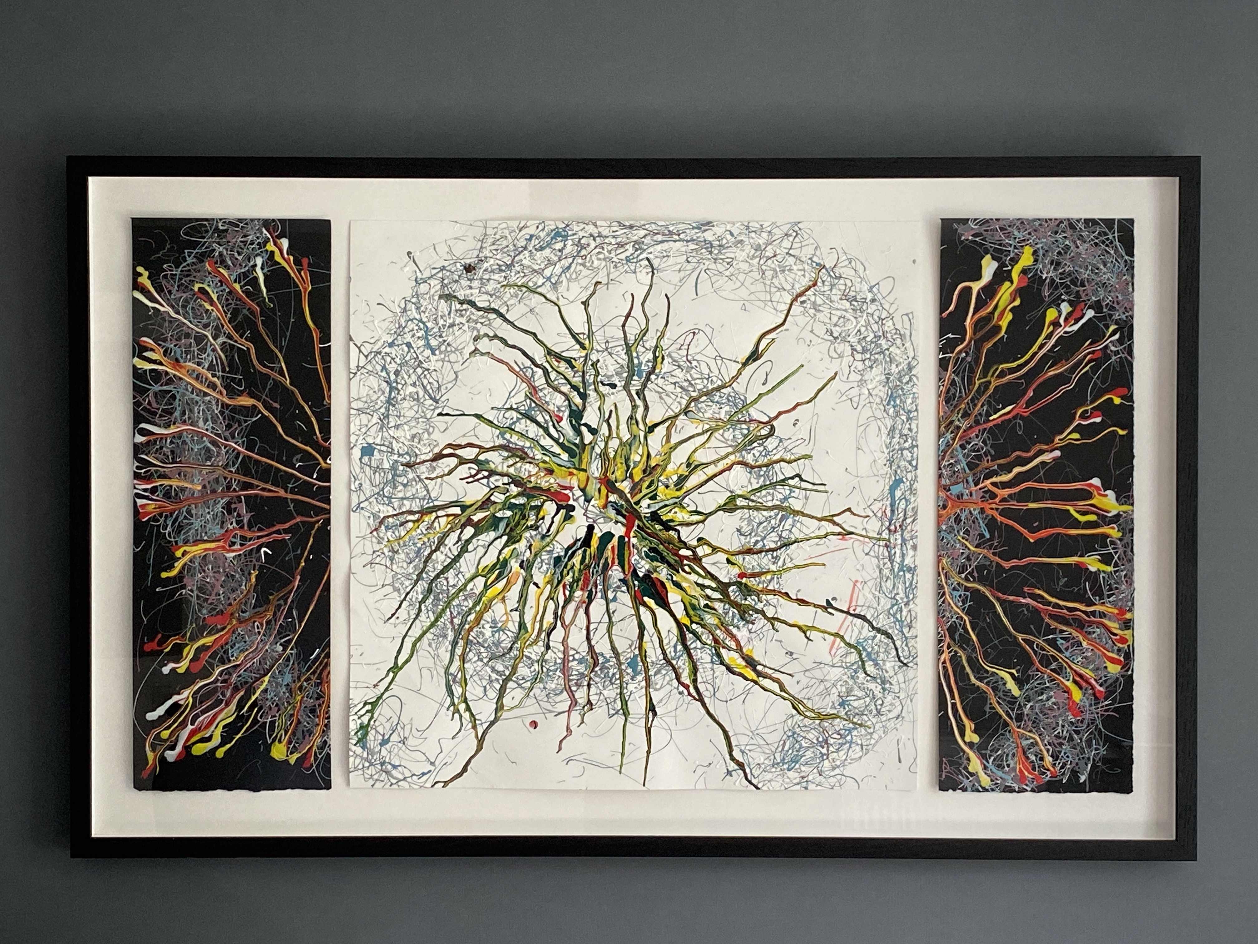 Creation/Destruction: my framed response to The Garden of Earthly Delights, household and acrylic paints on paper, 1100mm x 680mm