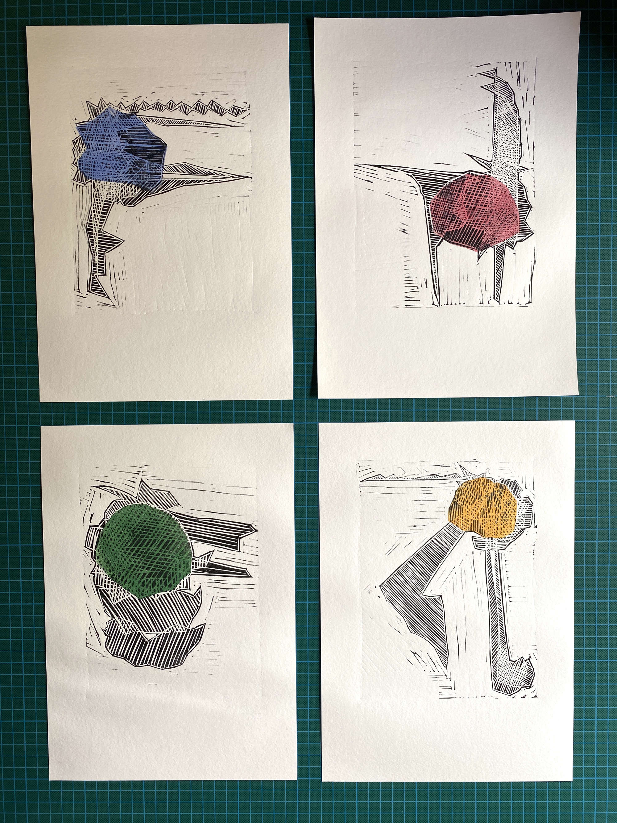 Mutation#1 to #4: linoprint on paper, 297mm x 210mm